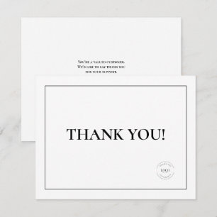 Minimal Black White Company Logo Custom Thank You Card