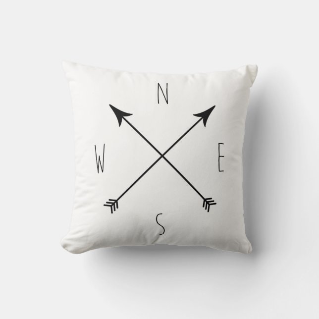 Minimal Black & White Compass Cushion (Front)