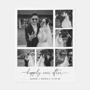 Minimal Black & White Couple Photos Collage Fleece Blanket