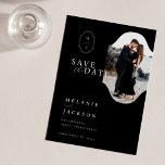 Minimal Black & White Custom Monogram Crest Photo Save The Date<br><div class="desc">A timeless, classic, and elegant wedding save-the-date card with a modern minimal aesthetic in classic black and white. Simple elegant monogram crest with simple typography arranged in a modern layout. The photo is displayed in a unique photo frame to match the couple's monogram crest. **All colours can be changed to...</div>