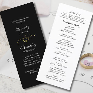 Minimal Black White Elegant Script Wedding  Programme
