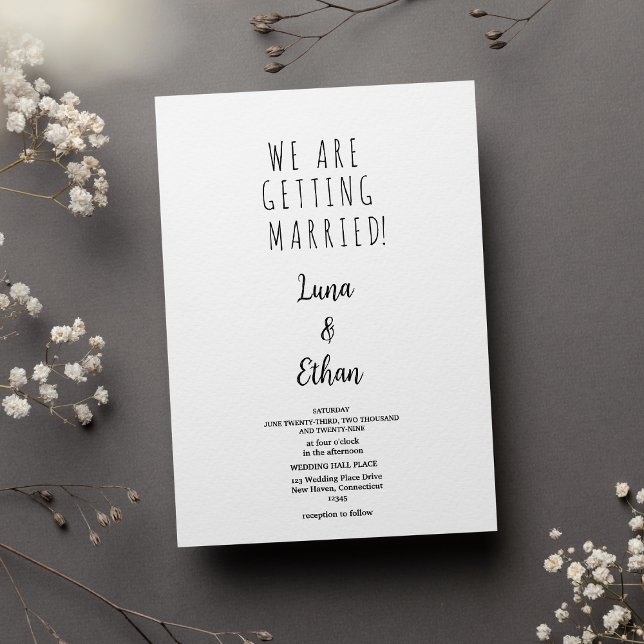 Minimal black white elegant typography wedding  invitation (Minimal black white elegant typography wedding)