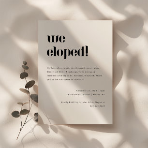 Minimal Black White Elopement Wedding Reception Invitation