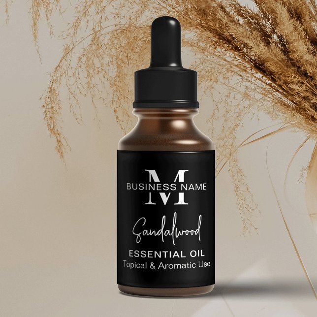 Minimal Black & White Essential Oil Dropper Bottle (Modern small dropper bottle labels in black and white)