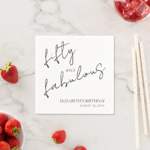 Minimal Black White Fifty and Fabulous Birthday Napkin