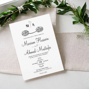Minimal Black & White Floral Islamic Nikah Wedding Invitation
