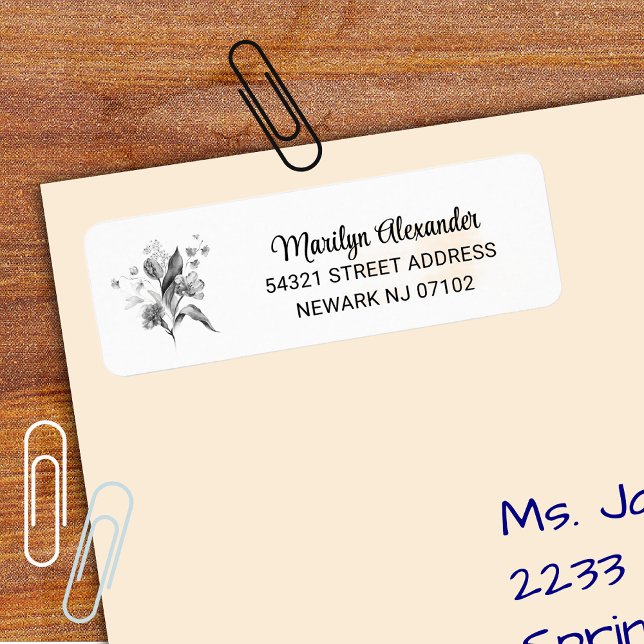 Minimal Black & White Floral Return Address (Creator Uploaded)