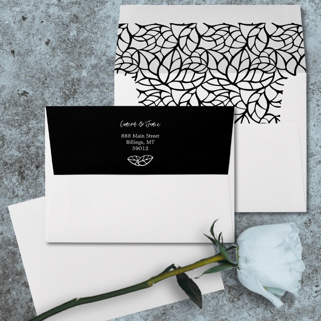Minimal Black White Foliage Wedding Save the Date Envelope (Minimal Black White Foliage Wedding Save the Date Envelope)