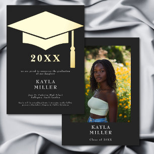 Minimal Black & White Gold Cap Grad Announcement