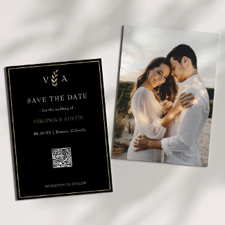 Minimal Black White & Gold QR Code Wedding Save The Date