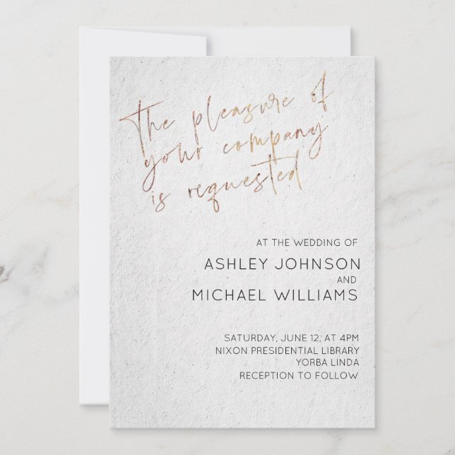 Minimal Black & White Gold Type Wedding Invitation (Front)