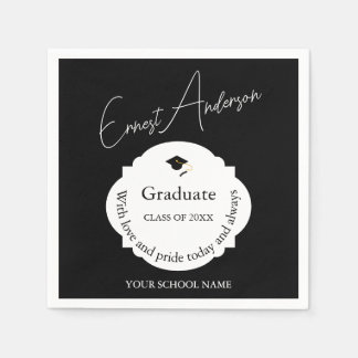 Minimal Black White Graduation Thank You Napkin