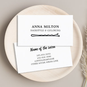 Minimal Black White Hair Pin Hair Stylist Business Card