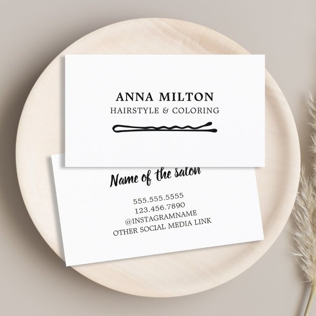 Minimal Black White Hair Pin Hair Stylist Business Card (Creator Uploaded)