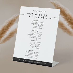 Minimal Black & White Hair Salon Price List Menu Pedestal Sign