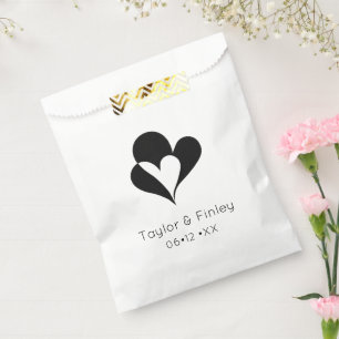 Minimal Black & White Heart Modern Custom Wedding Favour Bags