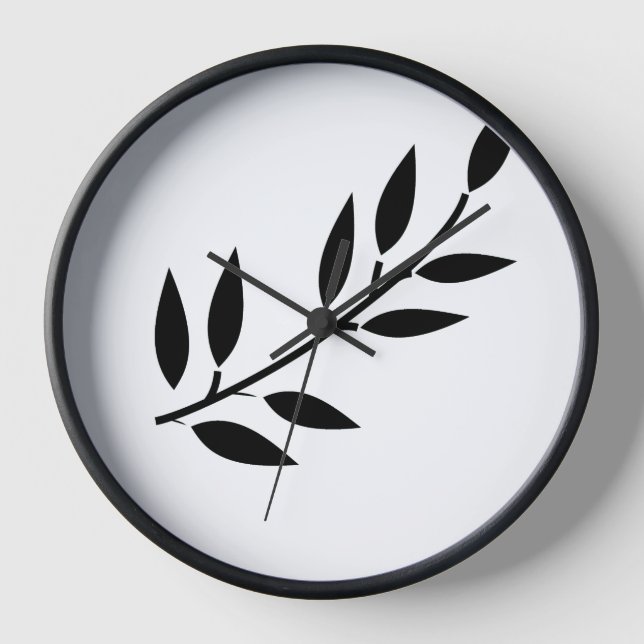 Minimal Black White Home Decor Simple Leaf Pattern Clock (Front)