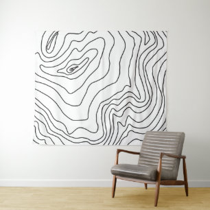 Minimal Black & White line art Modern Design Tapestry