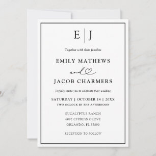 Minimal Black & White Monogram & Photo Wedding Invitation