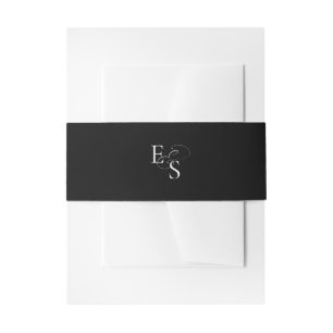 Minimal Black White Monogram Wedding Belly Band Invitation Belly Band