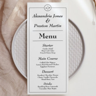 Minimal Black & White Monogram Wedding Menu Card