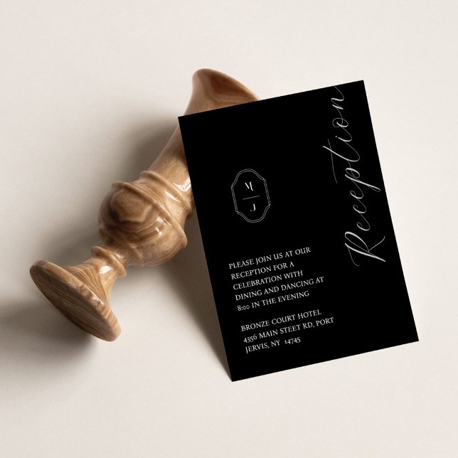 Minimal Black & White Monogram Wedding Reception Enclosure Card (Creator Uploaded)