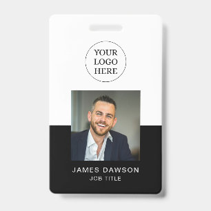 Minimal Black & White Office Employee Photo ID QR Badge