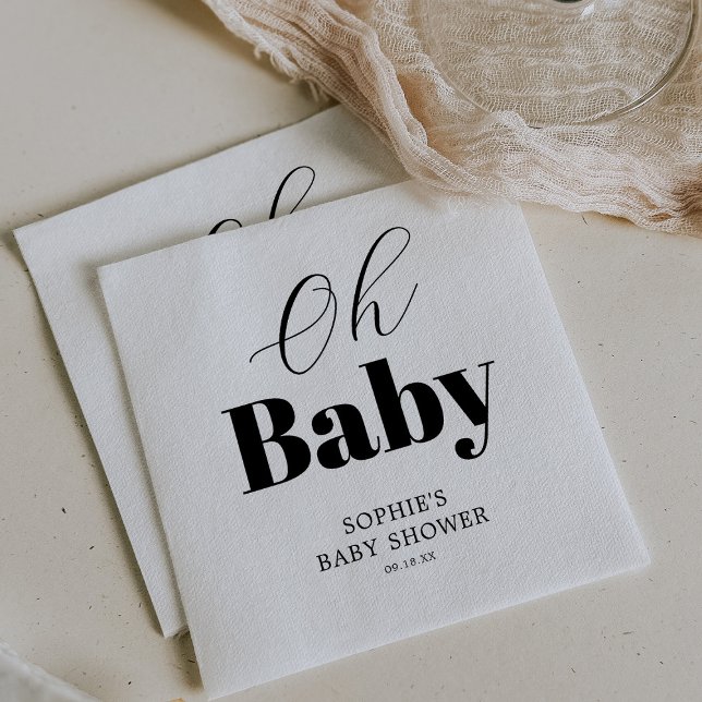 Minimal Black White Oh Baby Shower Napkin (Creator Uploaded)
