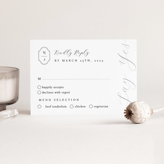 Minimal Black & White Personalised Monogram Crest RSVP Card (Creator Uploaded)