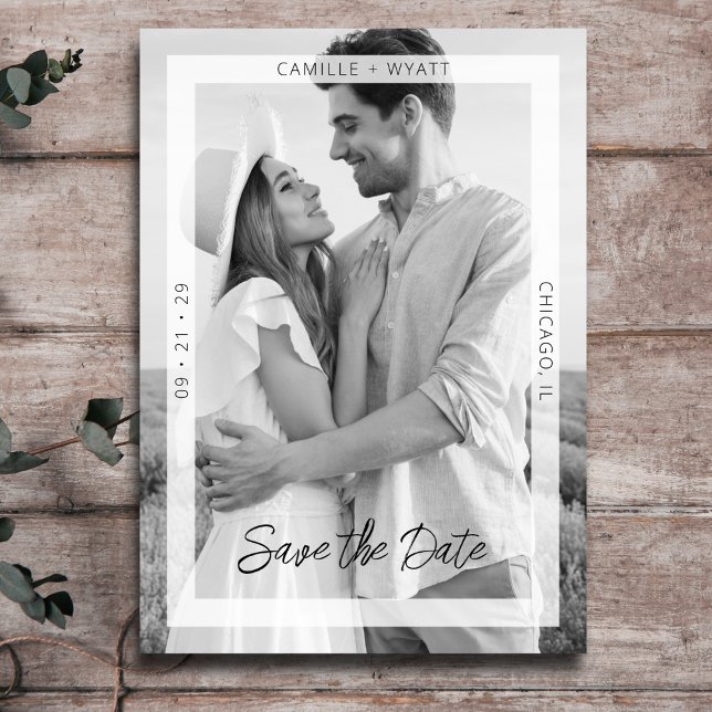 Minimal Black White Photo QR Code Save the Date  Invitation (Creator Uploaded)