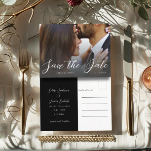 Minimal Black & White Photo Save the Date Wedding  Postcard