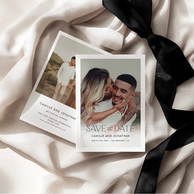 Minimal Black White Photo Wedding Save the Date (Minimal Modern Photo Save the Date Card)