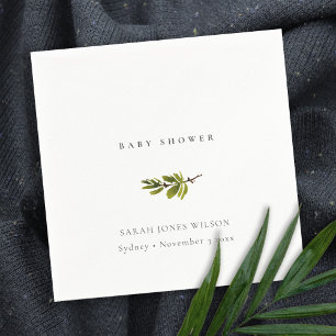 Minimal Black & White Pine Branch Baby Shower Napkin