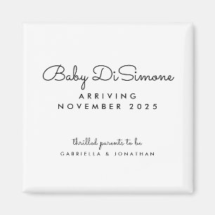 Minimal Black White Pregnancy Announcement  Magnet