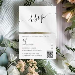 Minimal Black & White QR Code Wedding RSVP Card