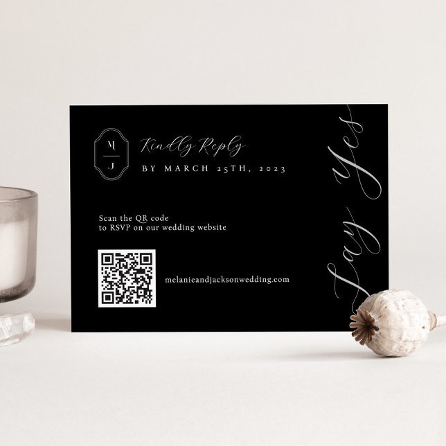 Minimal Black & White QR Code Wedding RSVP Card (Creator Uploaded)