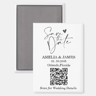 Minimal Black & White QR Wedding Save The Date  Magnet