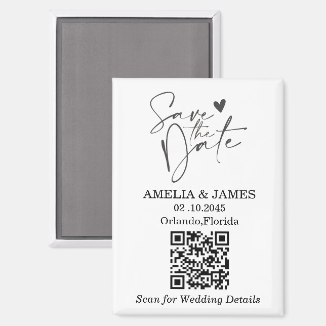 Minimal Black & White QR Wedding Save The Date  Magnet (Front/Back)