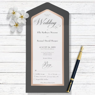 Minimal Black & White Rose Gold Modern Dinner All In One Invitation