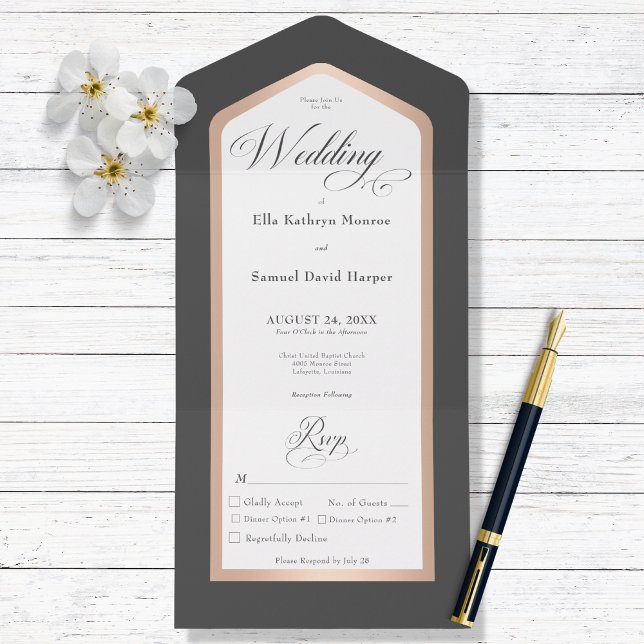 Minimal Black & White Rose Gold Modern Dinner All In One Invitation (Creator Uploaded)