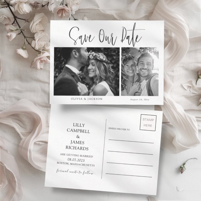 Minimal Black & White Save the Date Announcement Postcard (Creator Uploaded)
