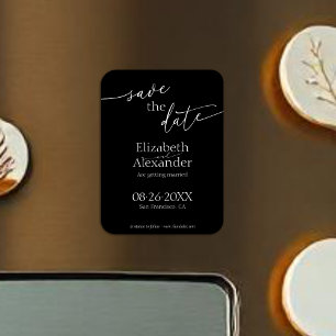 Minimal Black & White Script Fancy Save the Date Magnet