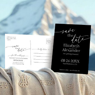 Minimal Black & White Script Fancy Save the Date Postcard