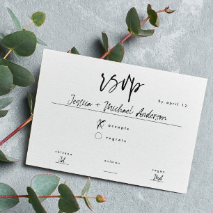 Minimal Black White Script Meal Choice Wedding RSVP Card