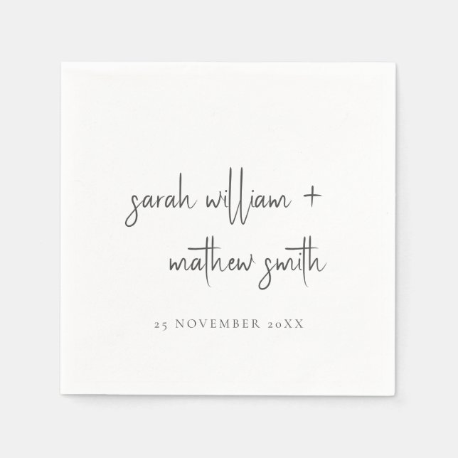 Minimal Black White Script Typography Wedding Napkin (Front)