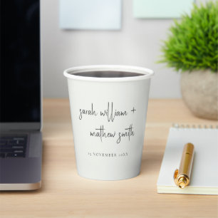 Minimal Black White Script Typography Wedding Paper Cups