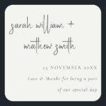 Minimal Black White Script Typography Wedding Square Sticker<br><div class="desc">If you need any further customisation please feel free to message me on yellowfebstudio@gmail.com.</div>