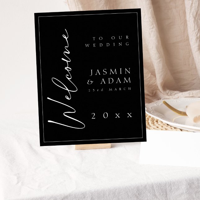 Minimal Black White Script Wedding Welcome Sign (Creator Uploaded)