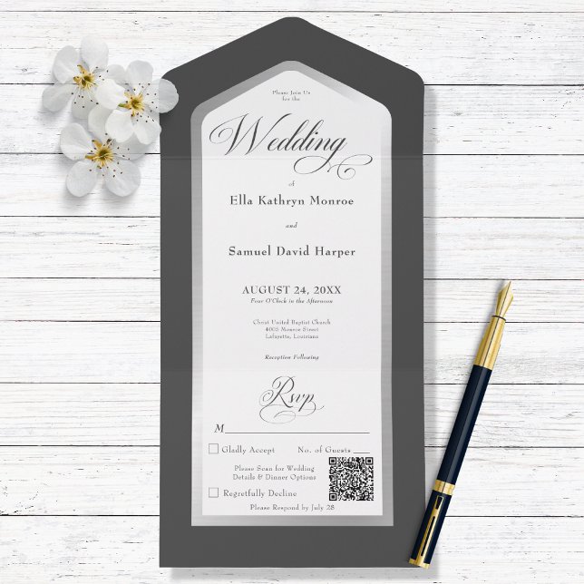 Minimal Black & White Silver Modern QR Code All In One Invitation (Creator Uploaded)