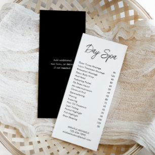Minimal Black White Spa and Salon Price List Rack Card